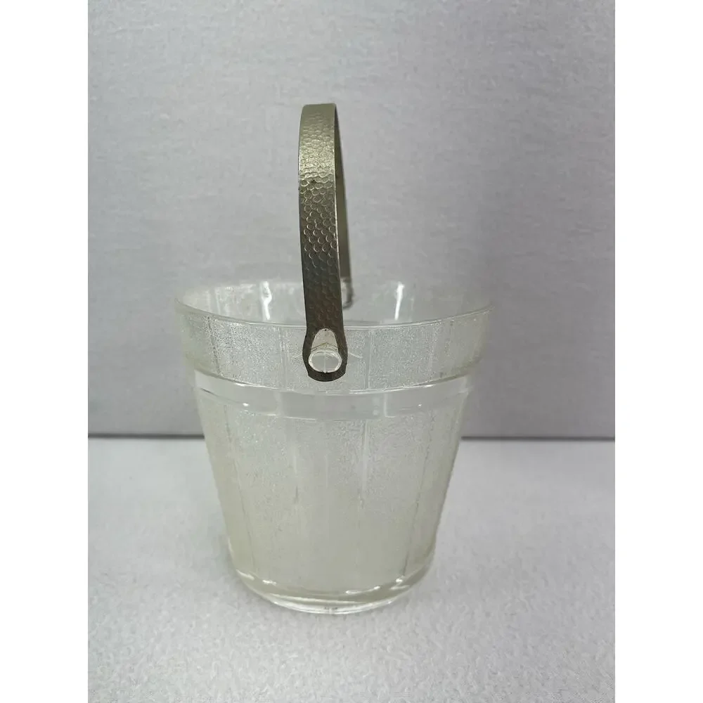 Vintage Anchor Hocking Clear Glass Ice Bucket Metal Handle Retro MCM Barware